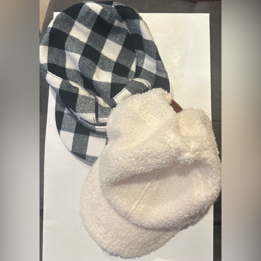 D & Y Plaid Small Brim Cabbie Style Hat/Cap Plus Universal Thread Sherpa Hat/cap